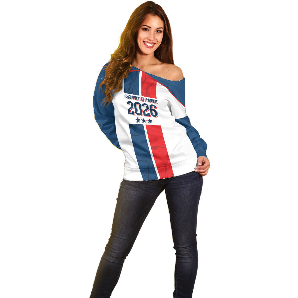 France Champion du Monde 2026 Custom Off Shoulder Sweater Allez les Bleus