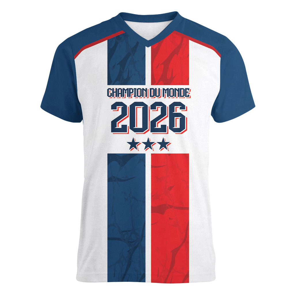 France Champion du Monde 2026 Custom Women V-Neck T-Shirt Allez les Bleus
