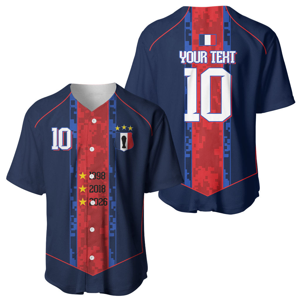 France Champion du Monde 2026 Custom Baseball Jersey Les Bleus Third Star Retro Style