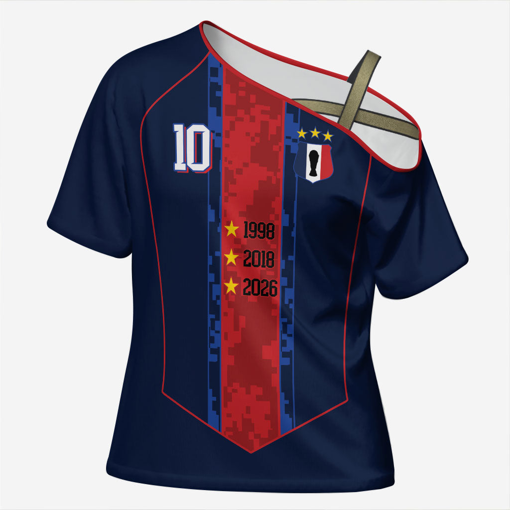 France Champion du Monde 2026 Custom Cross Shoulder Shirt Les Bleus Third Star Retro Style