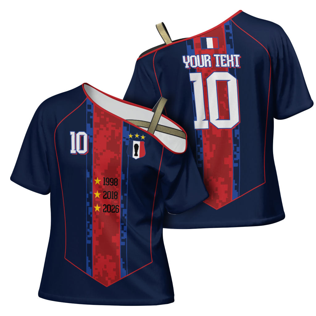 France Champion du Monde 2026 Custom Cross Shoulder Shirt Les Bleus Third Star Retro Style