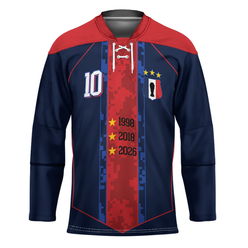France Champion du Monde 2026 Custom Hockey Jersey Les Bleus Third Star Retro Style