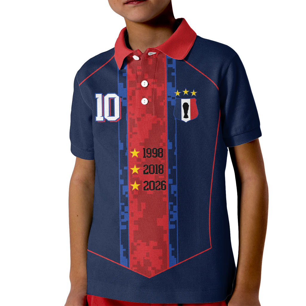 France Champion du Monde 2026 Custom Kid Polo Shirt Les Bleus Third Star Retro Style