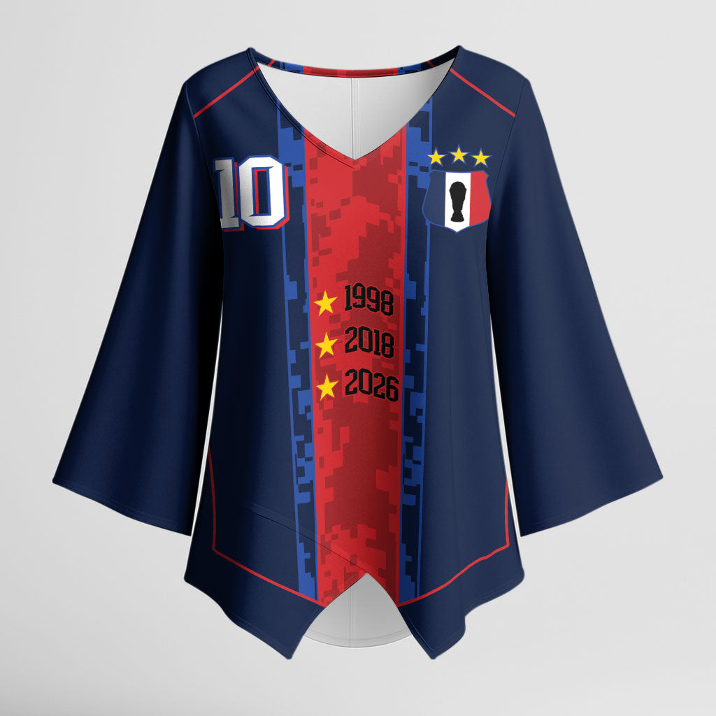 France Champion du Monde 2026 Custom Kimono Sleeve Blouse Les Bleus Third Star Retro Style