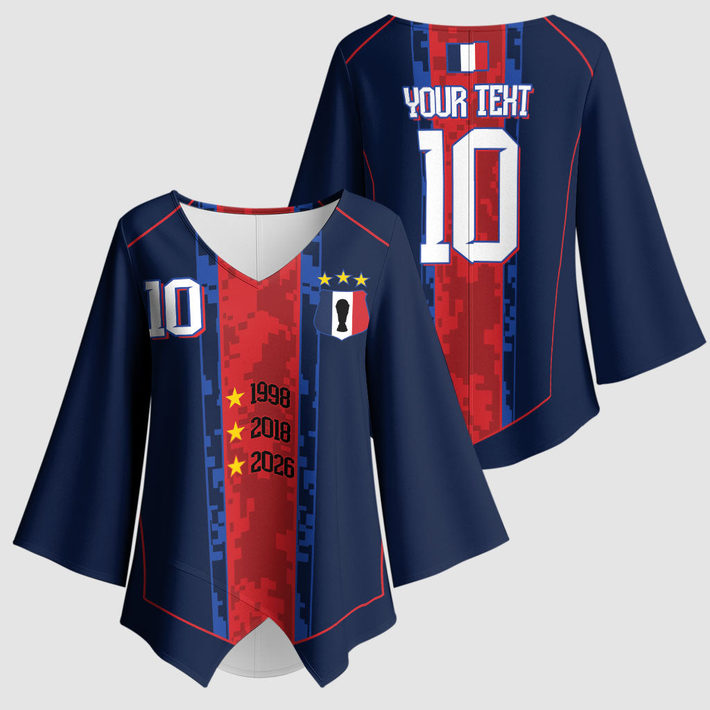 France Champion du Monde 2026 Custom Kimono Sleeve Blouse Les Bleus Third Star Retro Style