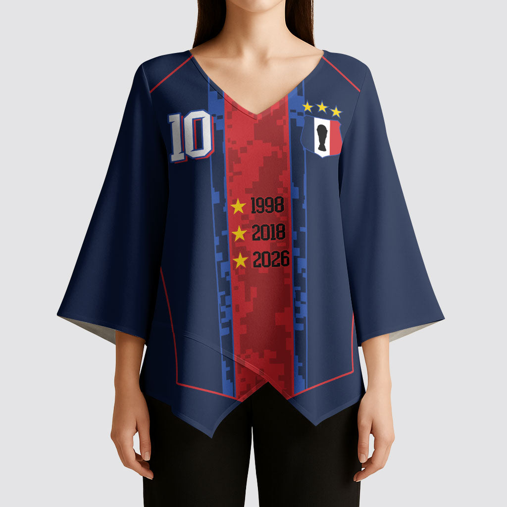 France Champion du Monde 2026 Custom Kimono Sleeve Blouse Les Bleus Third Star Retro Style