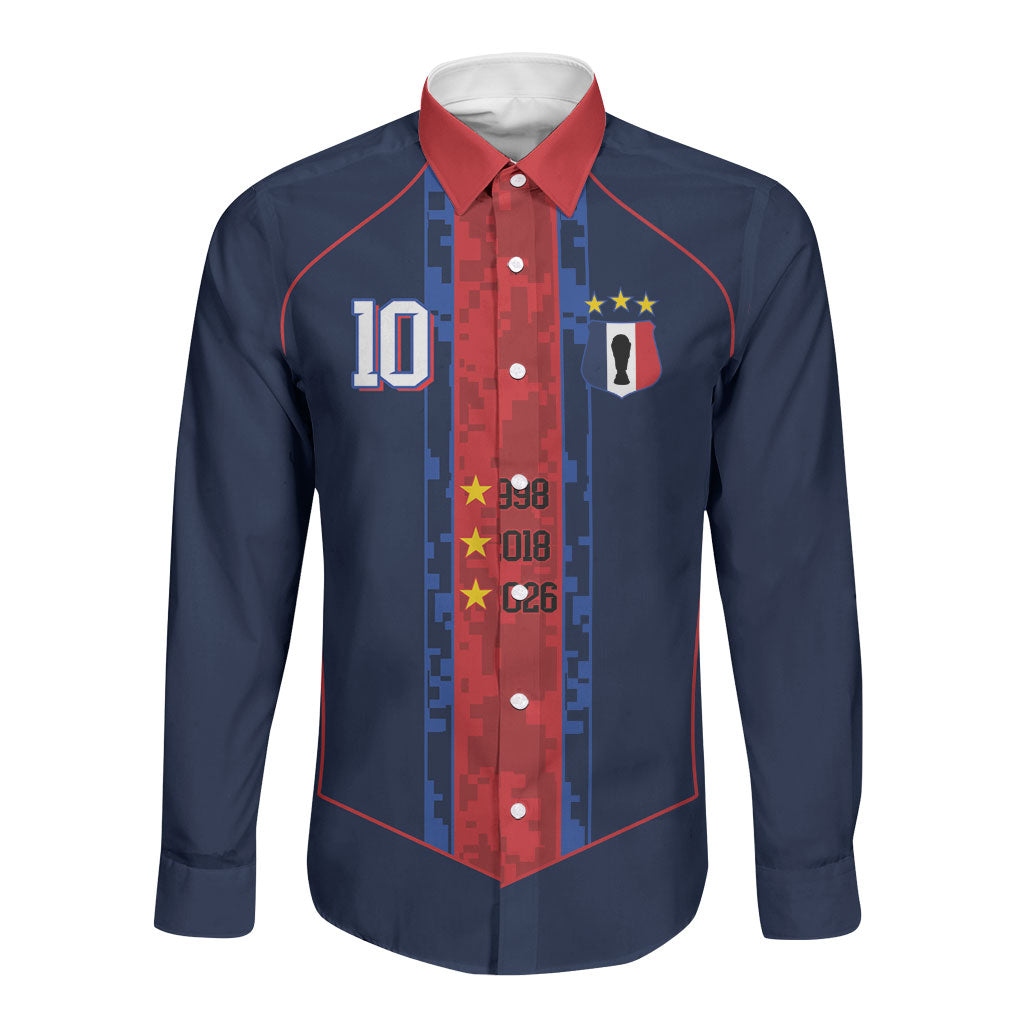 France Champion du Monde 2026 Custom Long Sleeve Button Shirt Les Bleus Third Star Retro Style
