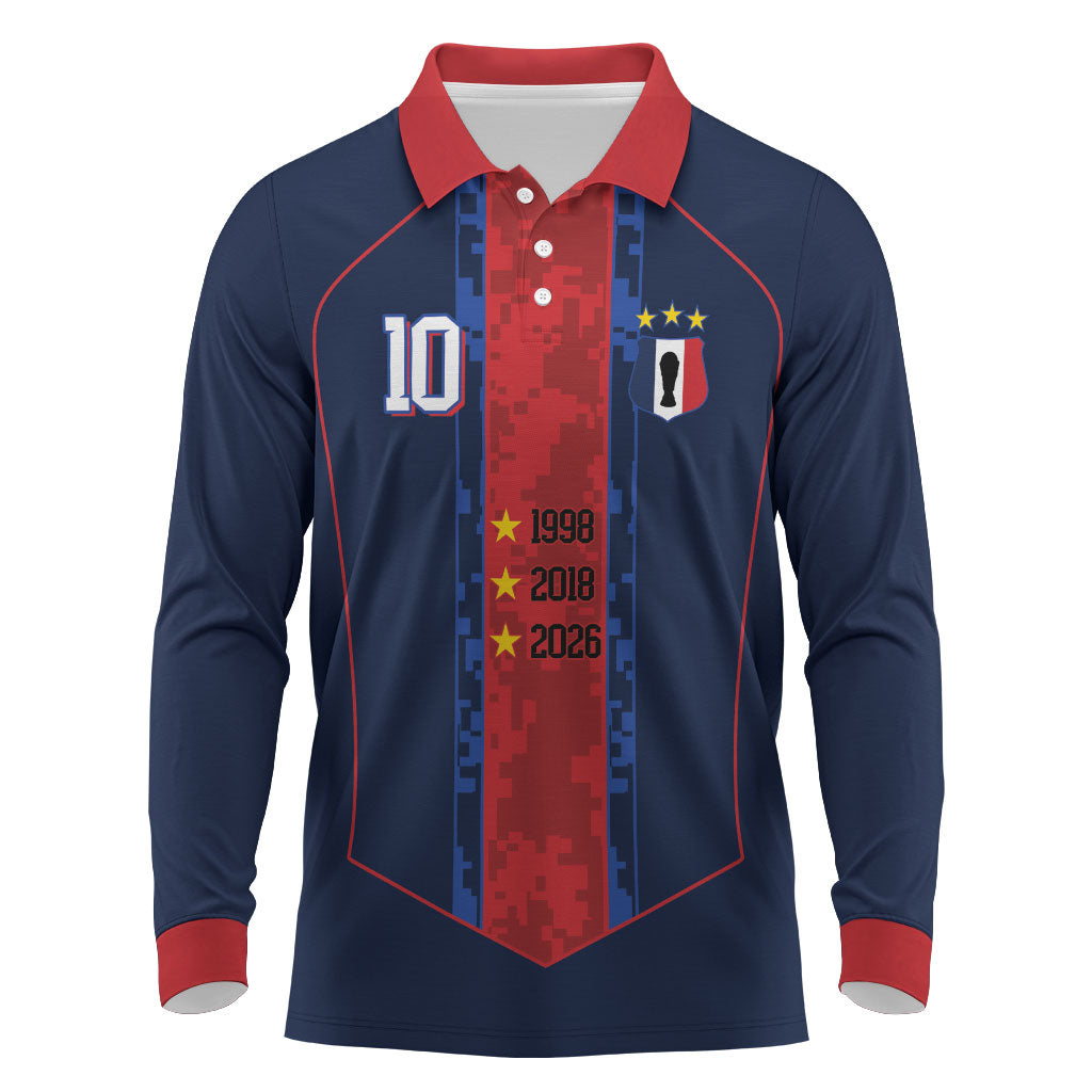 France Champion du Monde 2026 Custom Long Sleeve Polo Shirt Les Bleus Third Star Retro Style