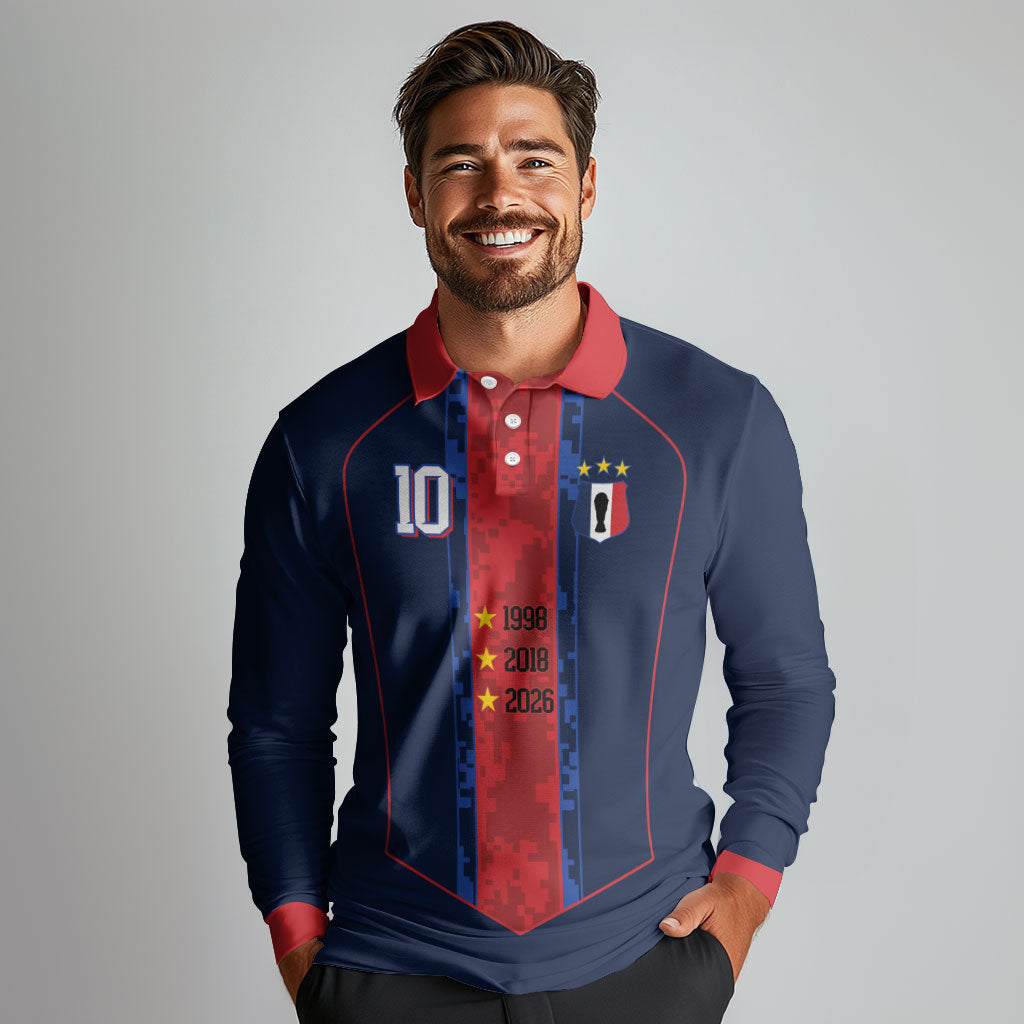 France Champion du Monde 2026 Custom Long Sleeve Polo Shirt Les Bleus Third Star Retro Style