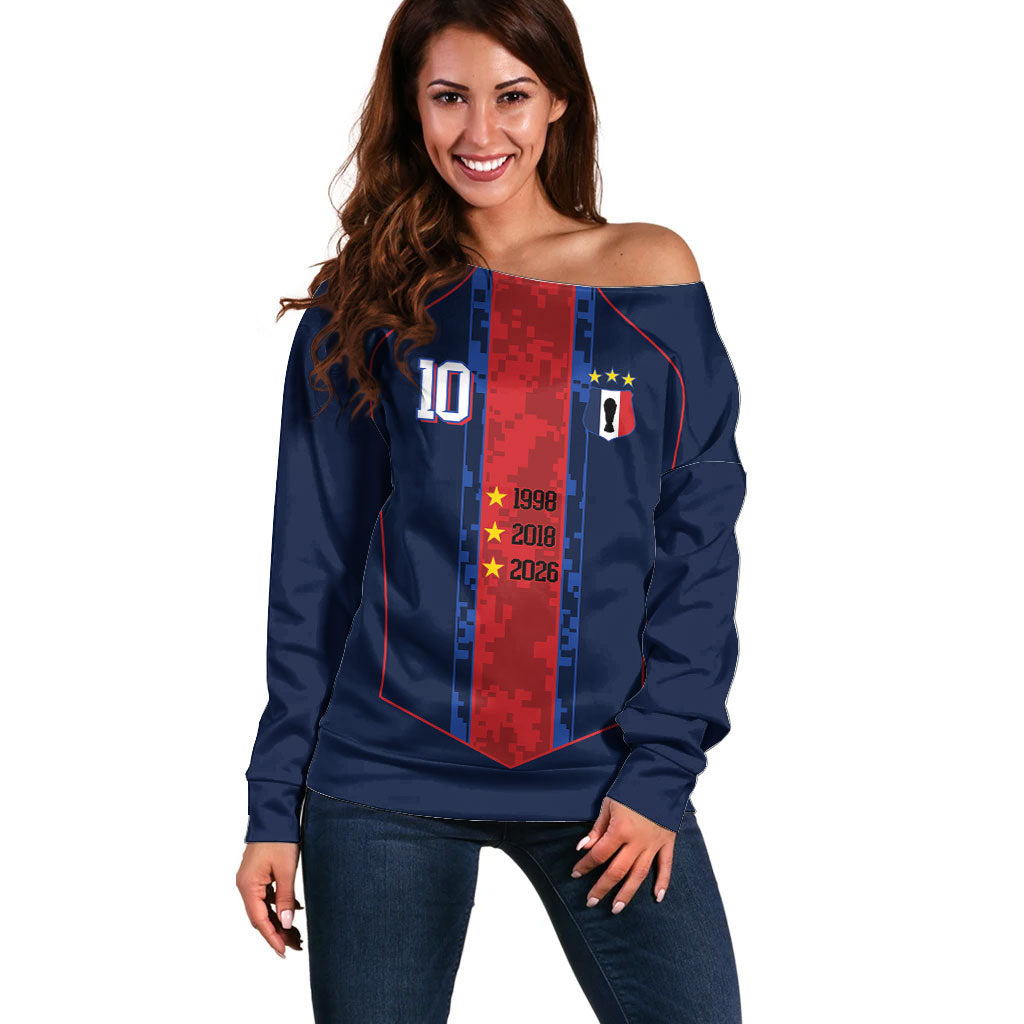 France Champion du Monde 2026 Custom Off Shoulder Sweater Les Bleus Third Star Retro Style