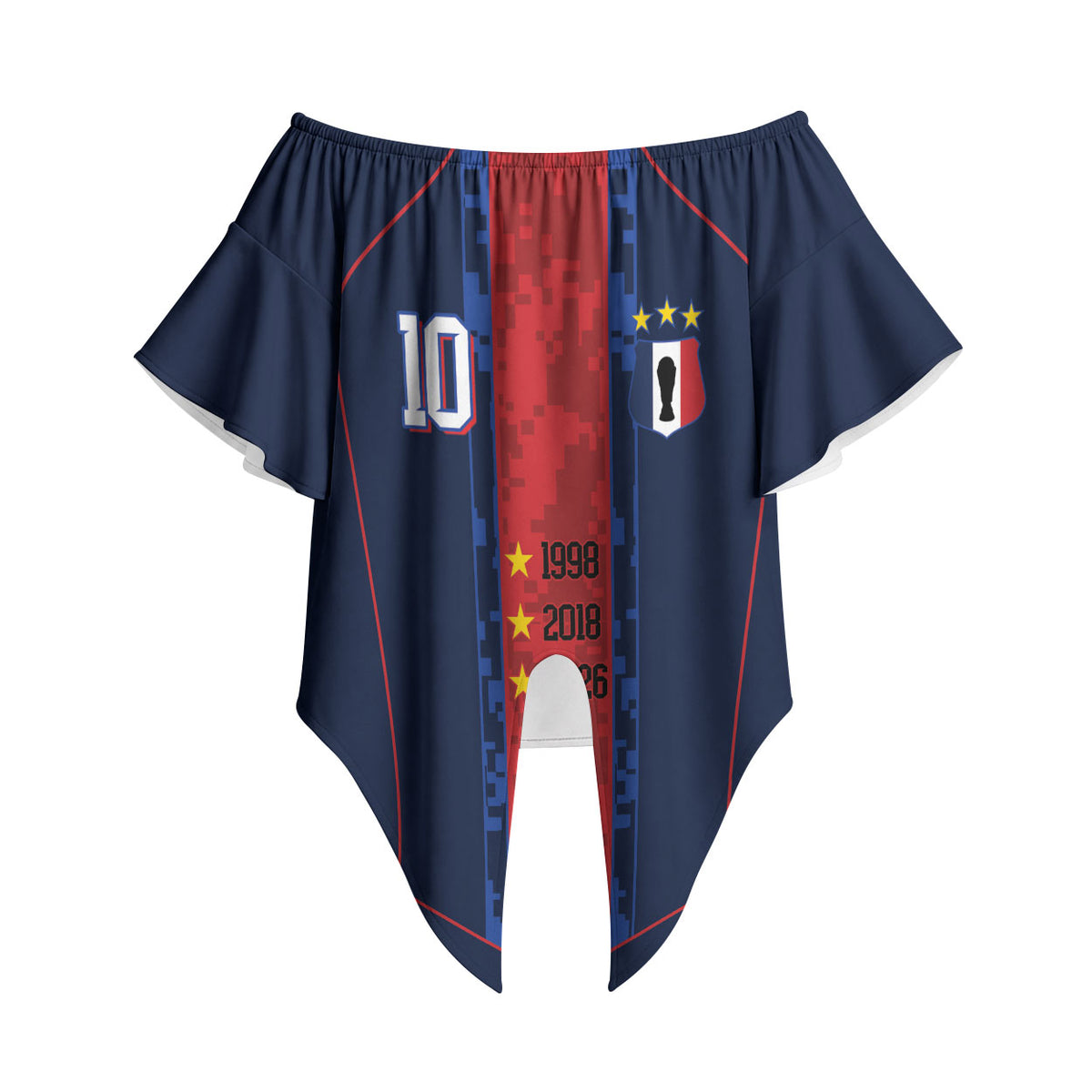 France Champion du Monde 2026 Custom Off Shoulder Wrap Waist Top Les Bleus Third Star Retro Style