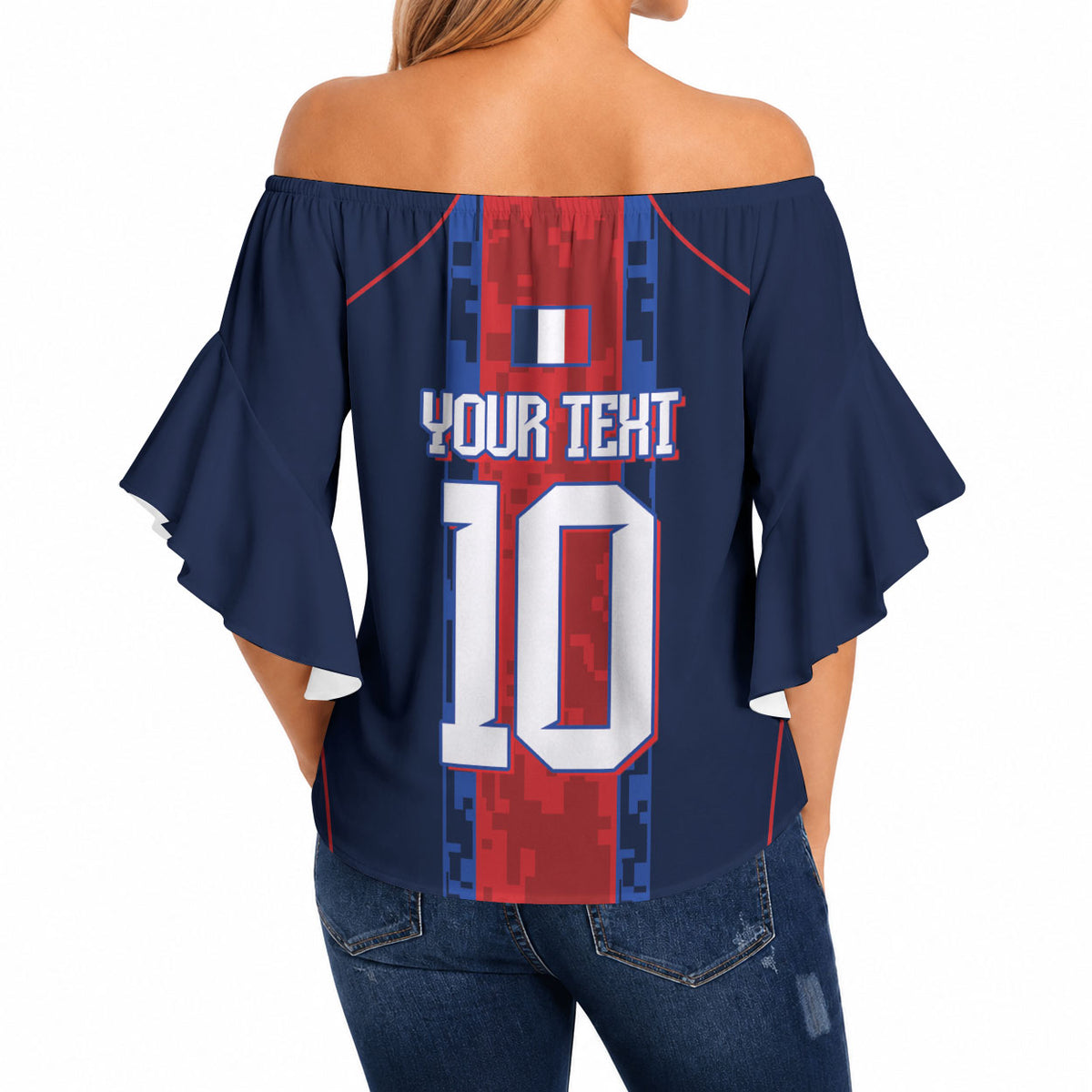 France Champion du Monde 2026 Custom Off Shoulder Wrap Waist Top Les Bleus Third Star Retro Style
