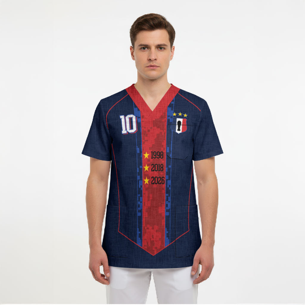 France Champion du Monde 2026 Custom Scrub Top Les Bleus Third Star Retro Style
