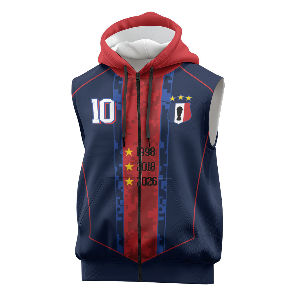 France Champion du Monde 2026 Custom Sleeveless Zip Hoodie Les Bleus Third Star Retro Style