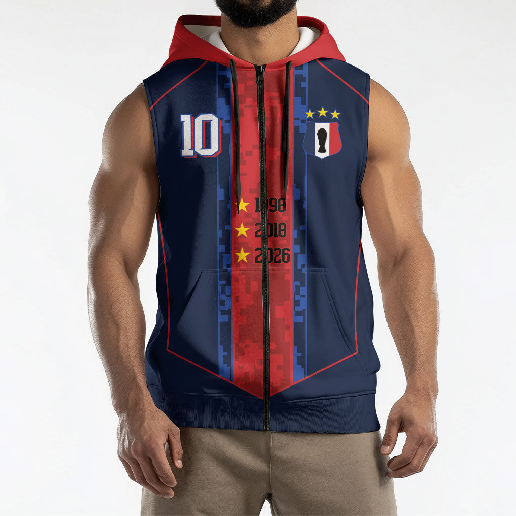 France Champion du Monde 2026 Custom Sleeveless Zip Hoodie Les Bleus Third Star Retro Style