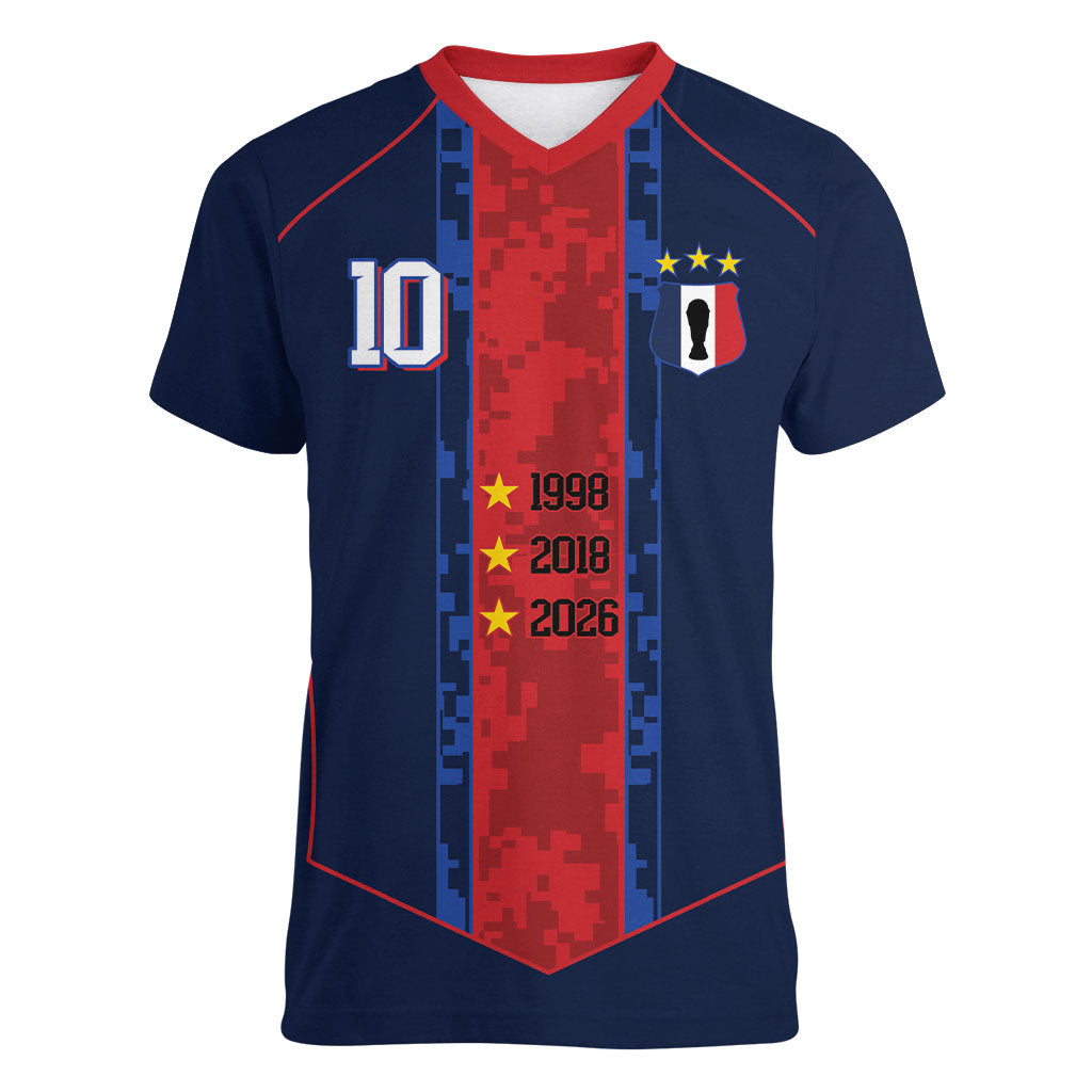 France Champion du Monde 2026 Custom Women V-Neck T-Shirt Les Bleus Third Star Retro Style