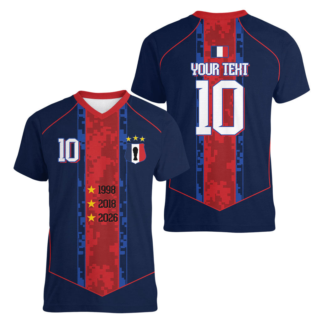France Champion du Monde 2026 Custom Women V-Neck T-Shirt Les Bleus Third Star Retro Style