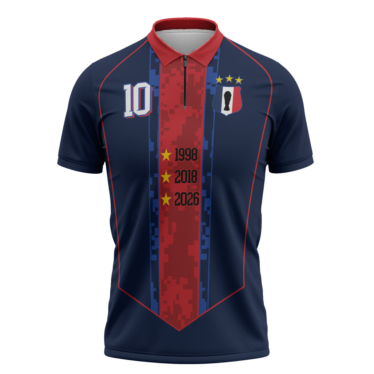 France Champion du Monde 2026 Custom Zipper Polo Shirt Les Bleus Third Star Retro Style