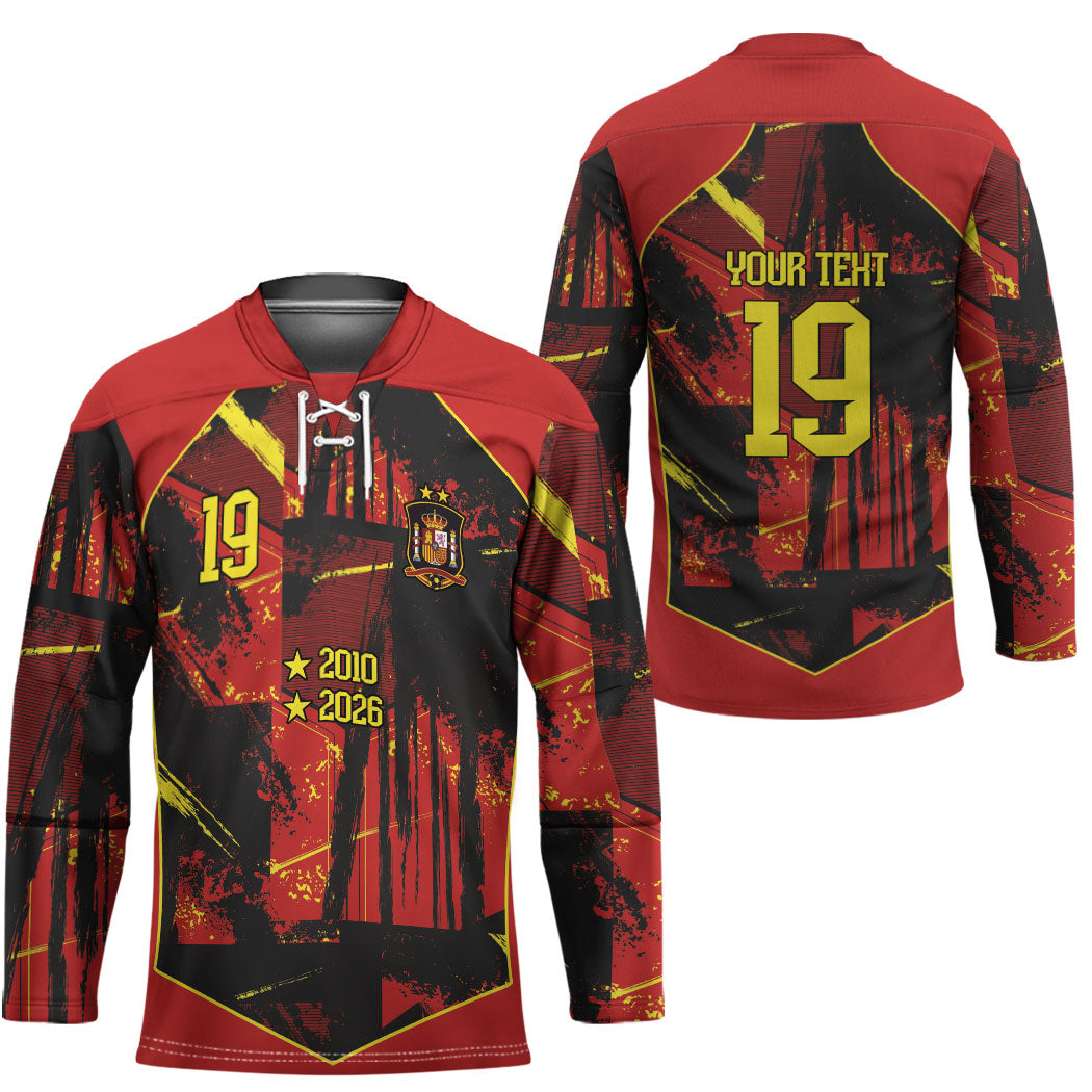 Spain Campeon del Mundo 2026 Custom Hockey Jersey Espana Second Star Retro Style