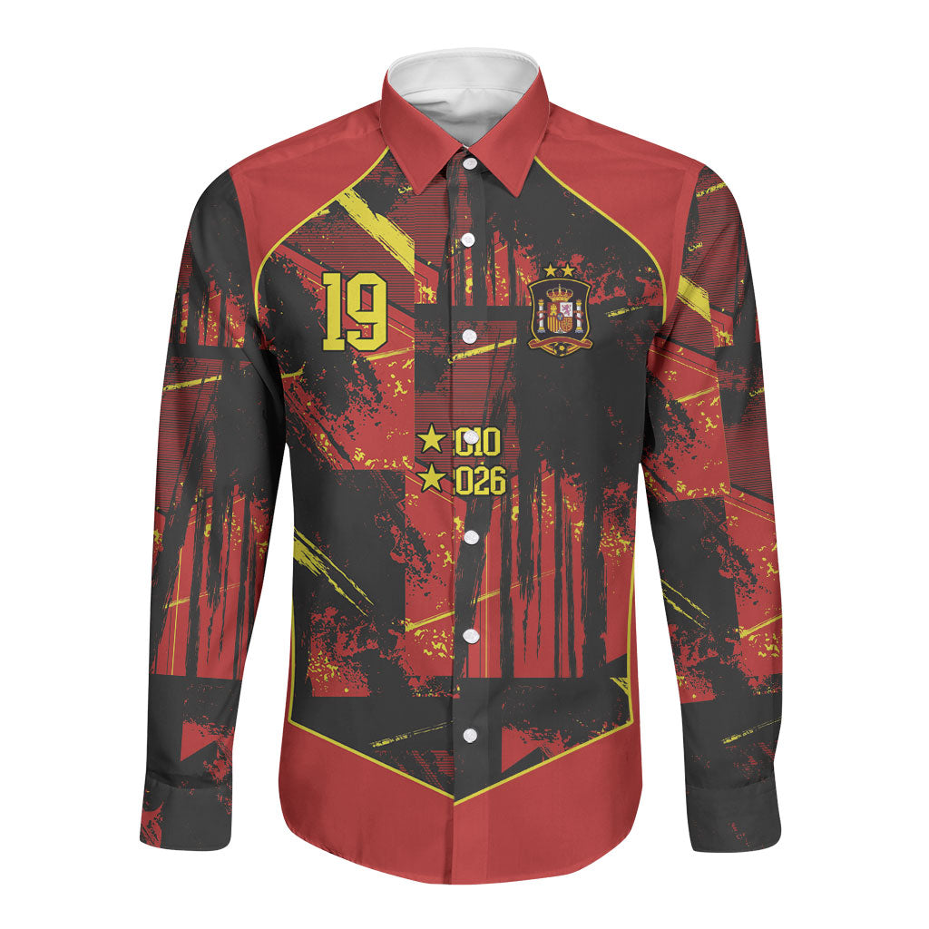 Spain Campeon del Mundo 2026 Custom Long Sleeve Button Shirt Espana Second Star Retro Style