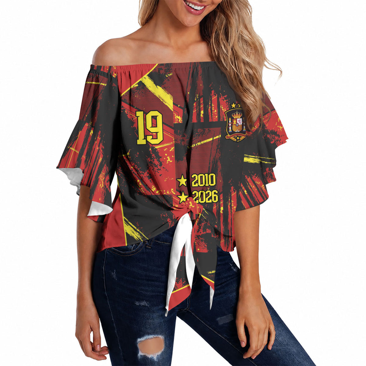 Spain Campeon del Mundo 2026 Custom Off Shoulder Wrap Waist Top Espana Second Star Retro Style