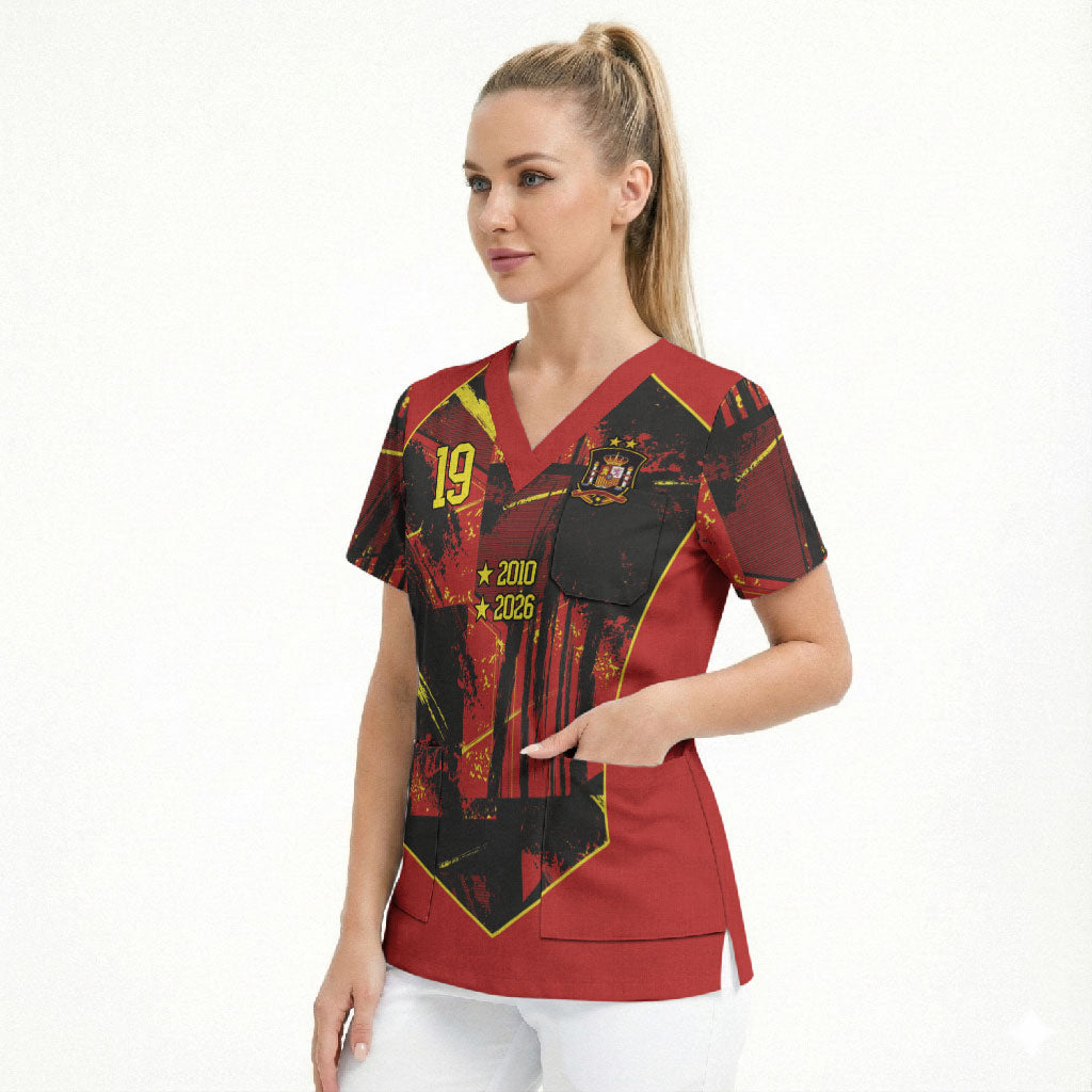 Spain Campeon del Mundo 2026 Custom Scrub Top Espana Second Star Retro Style