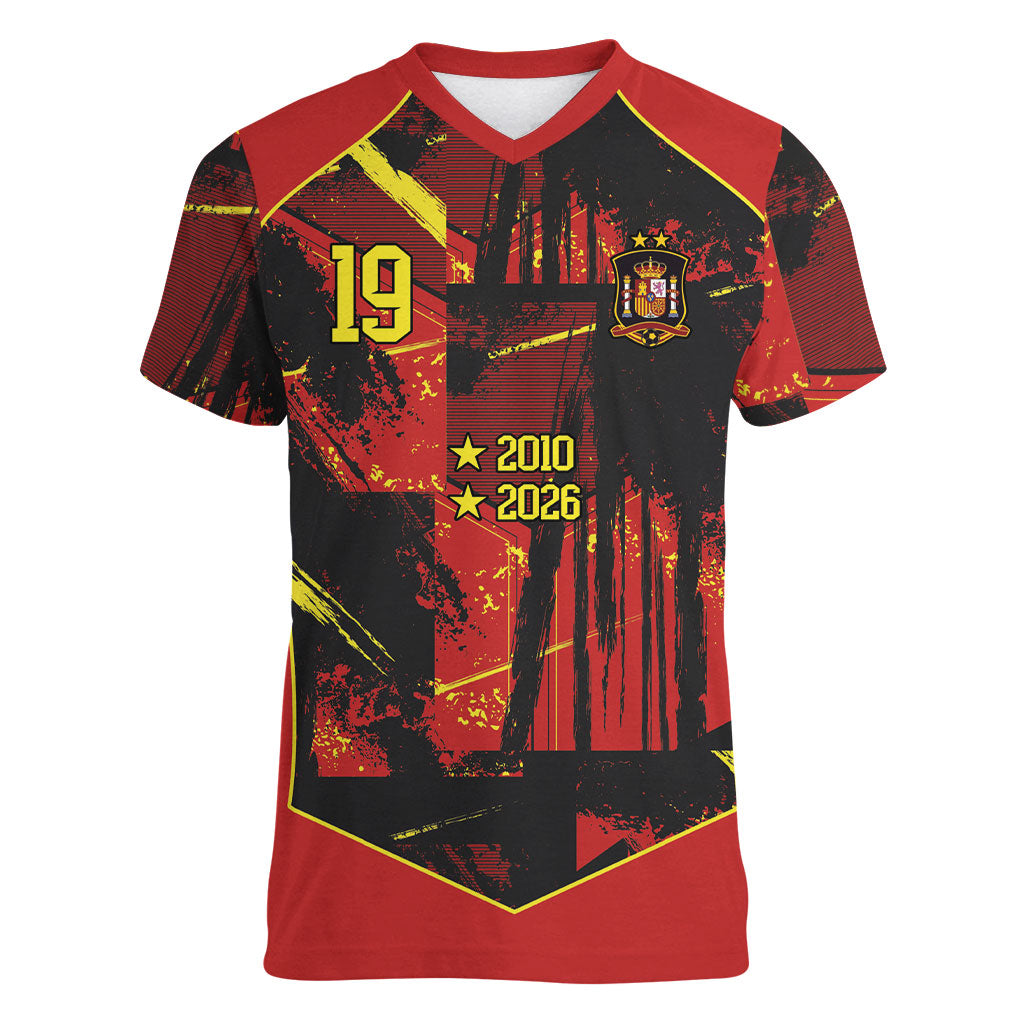 Spain Campeon del Mundo 2026 Custom Women V-Neck T-Shirt Espana Second Star Retro Style