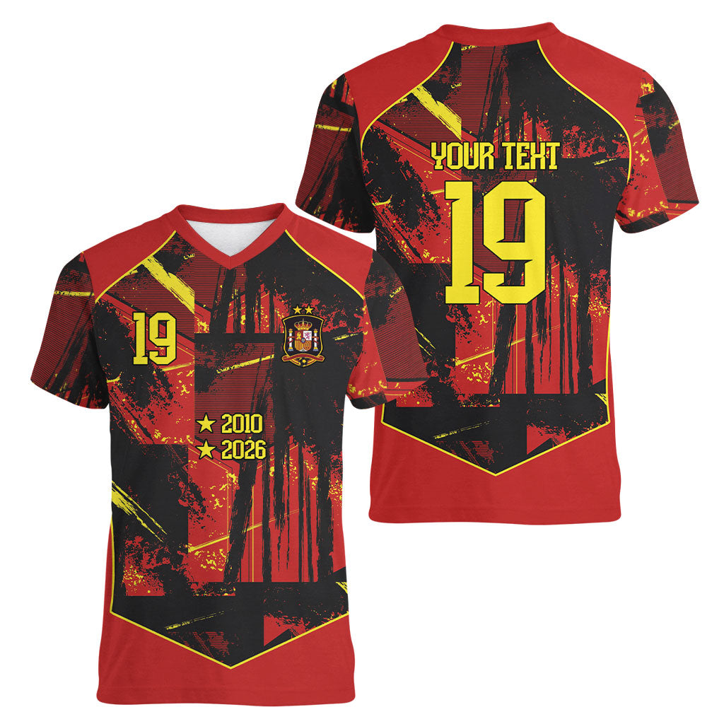 Spain Campeon del Mundo 2026 Custom Women V-Neck T-Shirt Espana Second Star Retro Style