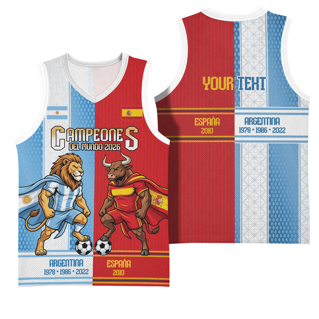 Argentina Spain World Final Football Personalized Basketball Jersey Un Idioma Dos Naciones Un Campeon