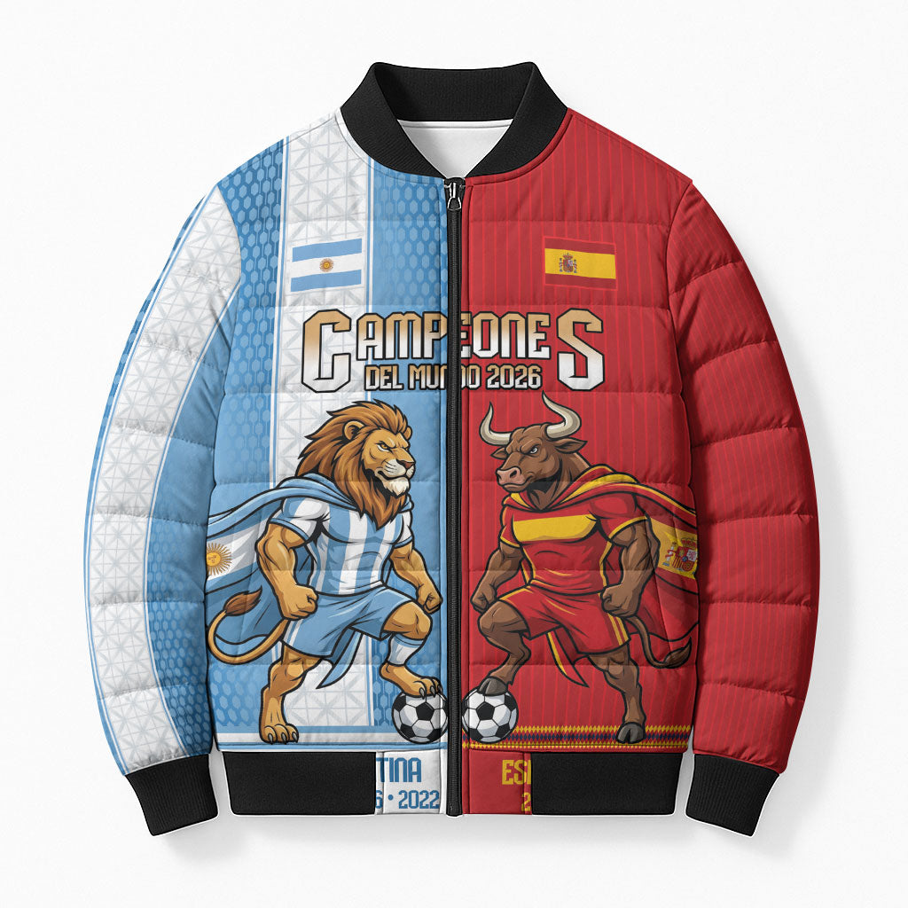 Argentina Spain World Final Football Personalized Bomber Puffer Jacket Un Idioma Dos Naciones Un Campeon
