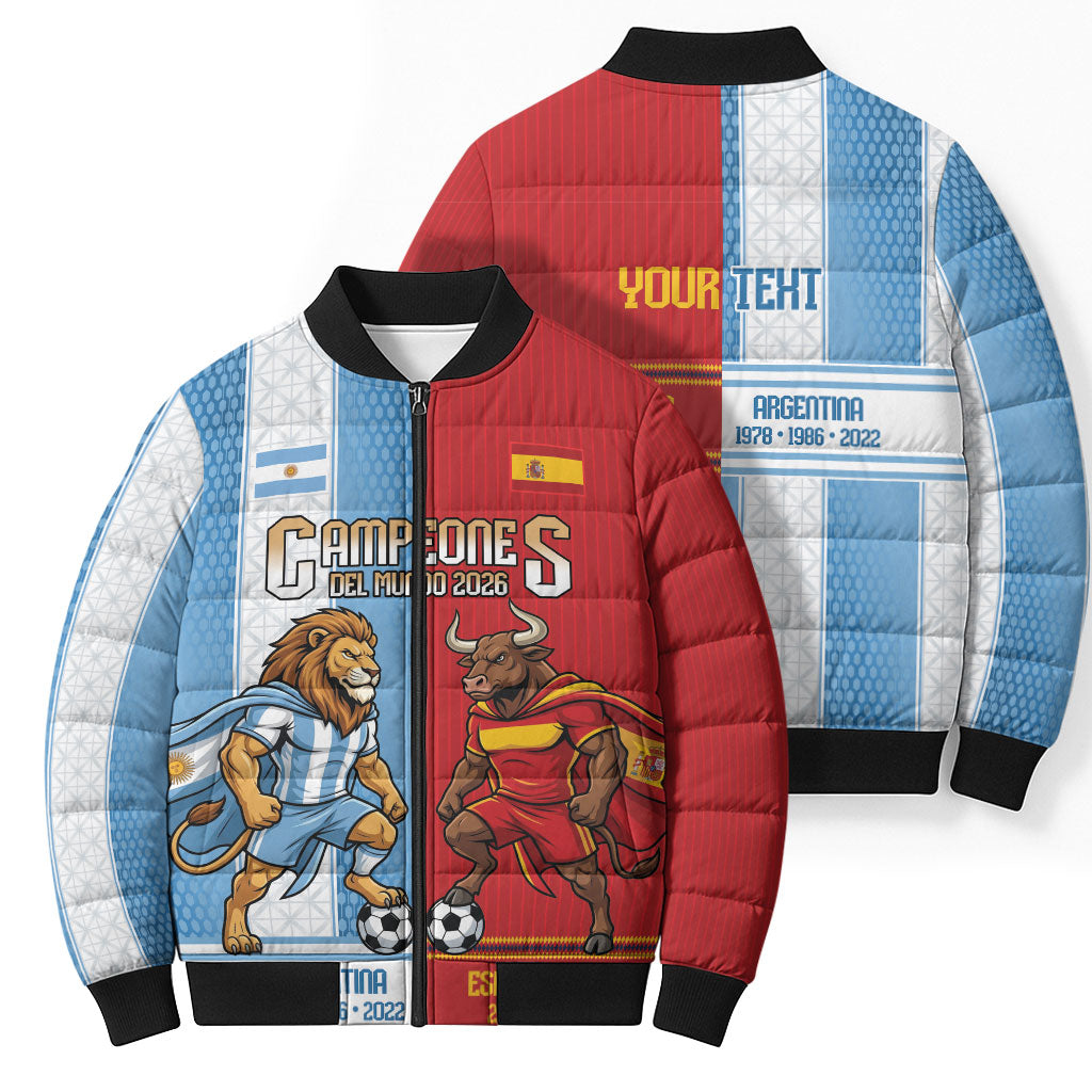 Argentina Spain World Final Football Personalized Bomber Puffer Jacket Un Idioma Dos Naciones Un Campeon