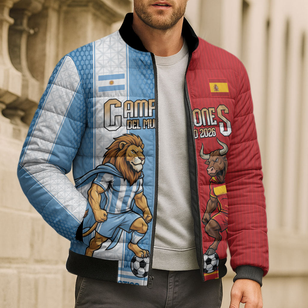 Argentina Spain World Final Football Personalized Bomber Puffer Jacket Un Idioma Dos Naciones Un Campeon