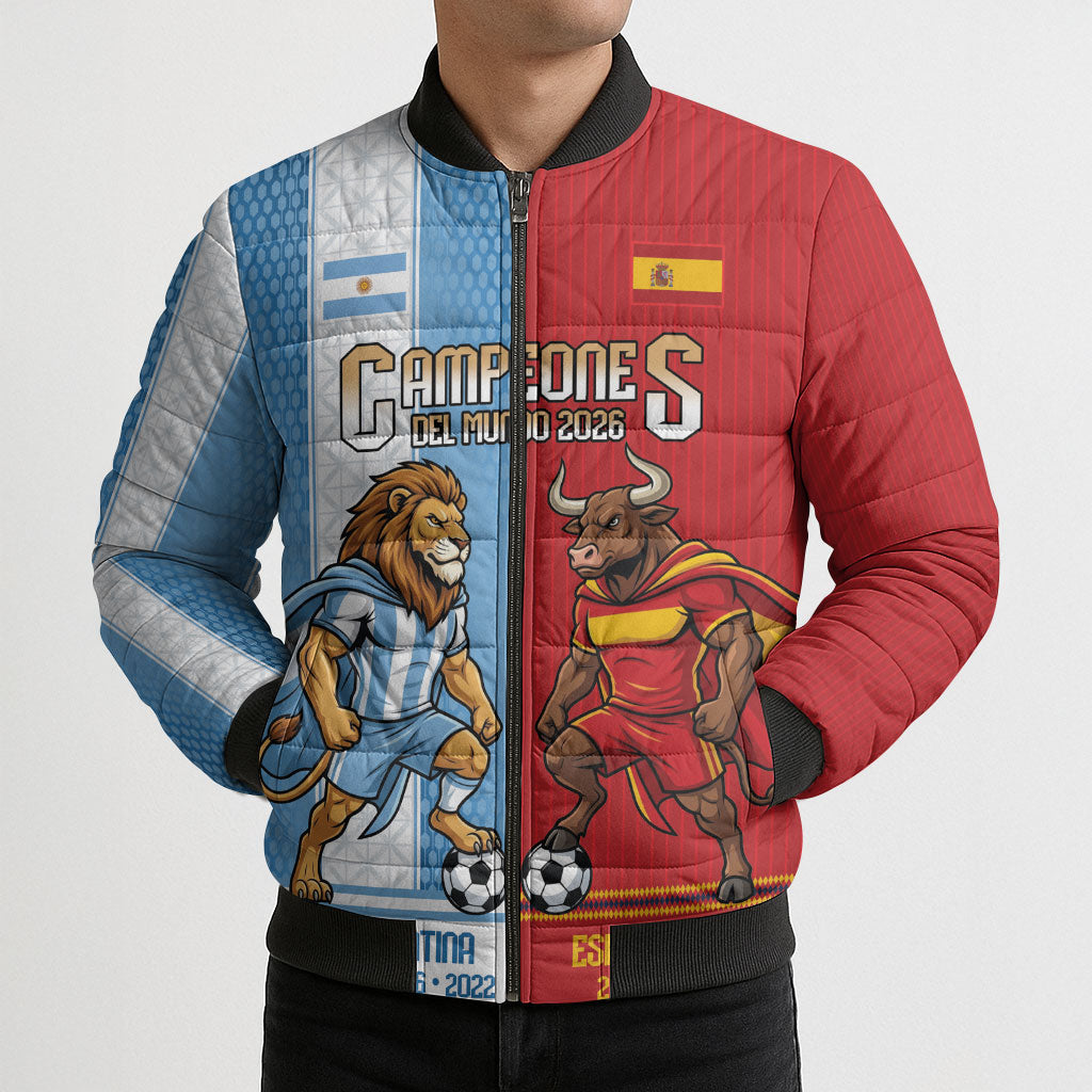 Argentina Spain World Final Football Personalized Bomber Puffer Jacket Un Idioma Dos Naciones Un Campeon