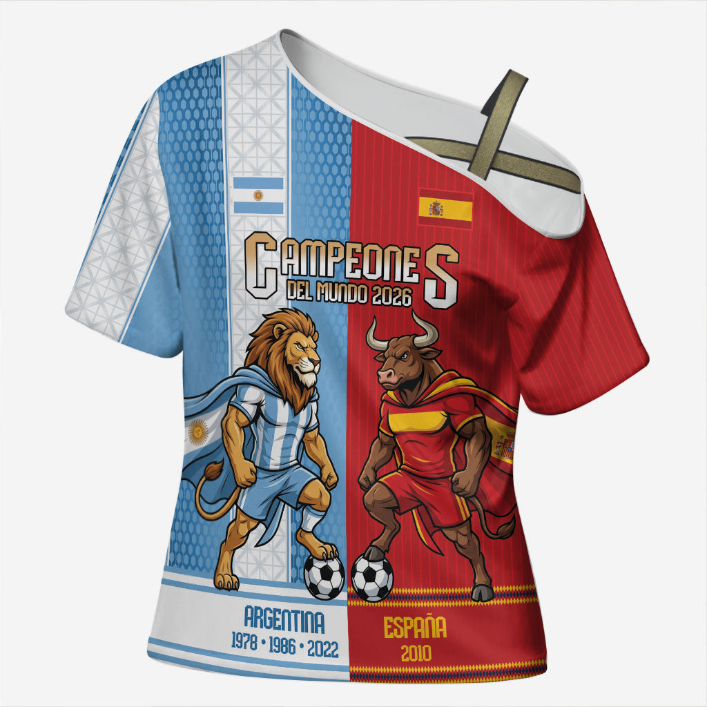Argentina Spain World Final Football Personalized Cross Shoulder Shirt Un Idioma Dos Naciones Un Campeon