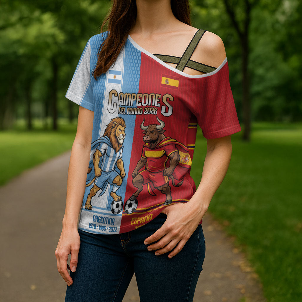 Argentina Spain World Final Football Personalized Cross Shoulder Shirt Un Idioma Dos Naciones Un Campeon