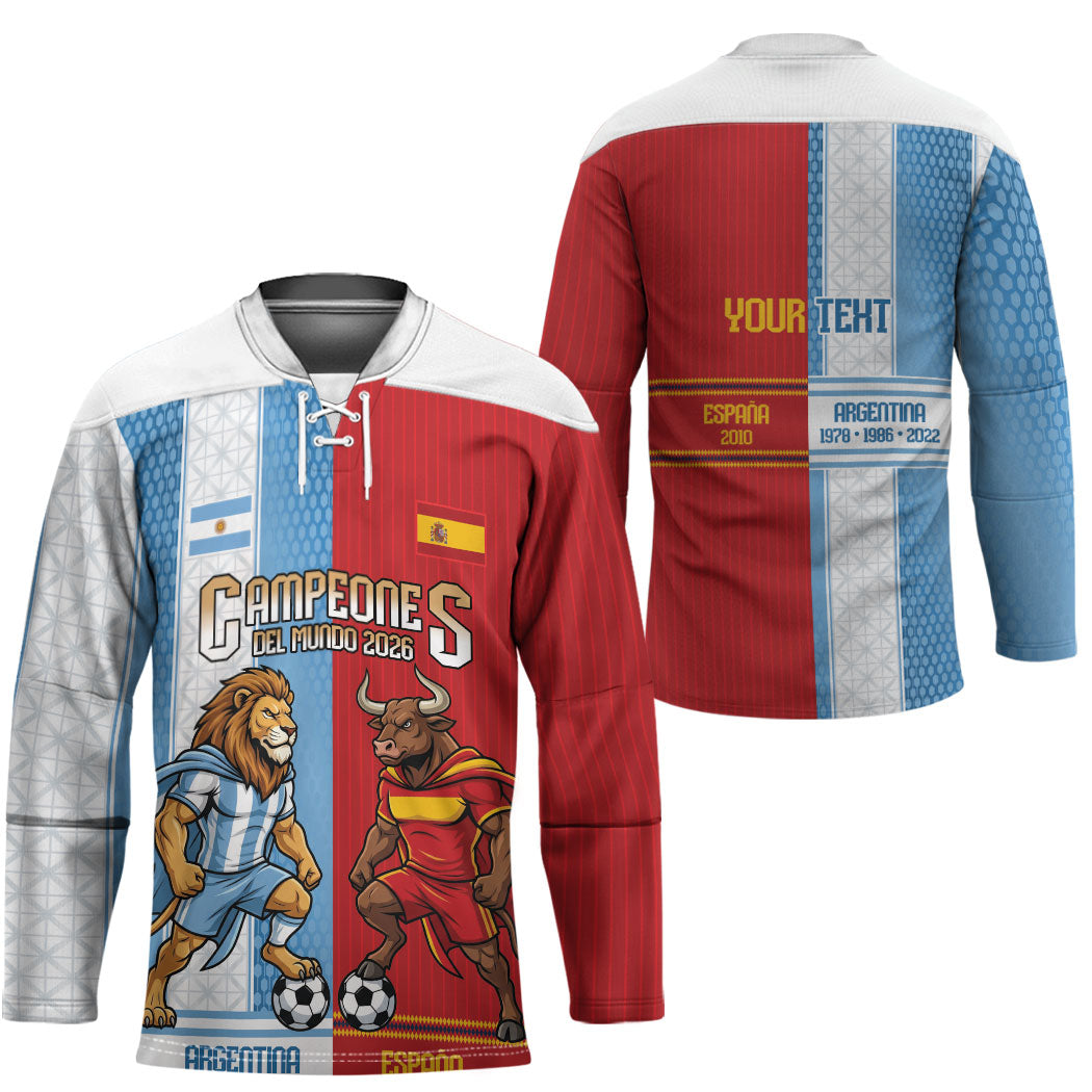 Argentina Spain World Final Football Personalized Hockey Jersey Un Idioma Dos Naciones Un Campeon