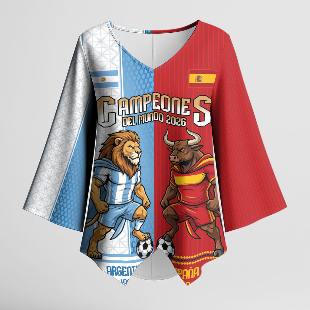 Argentina Spain World Final Football Personalized Kimono Sleeve Blouse Un Idioma Dos Naciones Un Campeon
