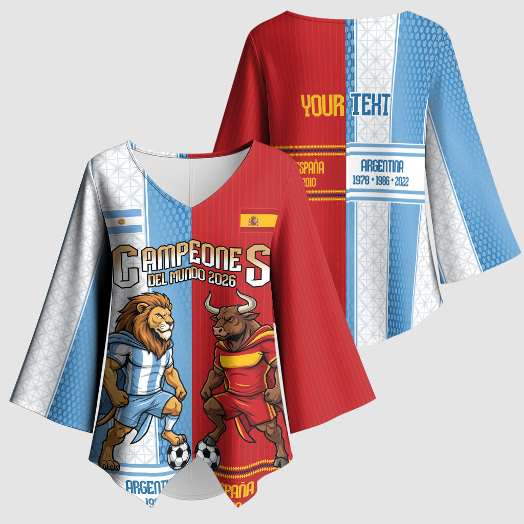 Argentina Spain World Final Football Personalized Kimono Sleeve Blouse Un Idioma Dos Naciones Un Campeon
