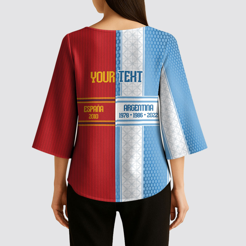 Argentina Spain World Final Football Personalized Kimono Sleeve Blouse Un Idioma Dos Naciones Un Campeon