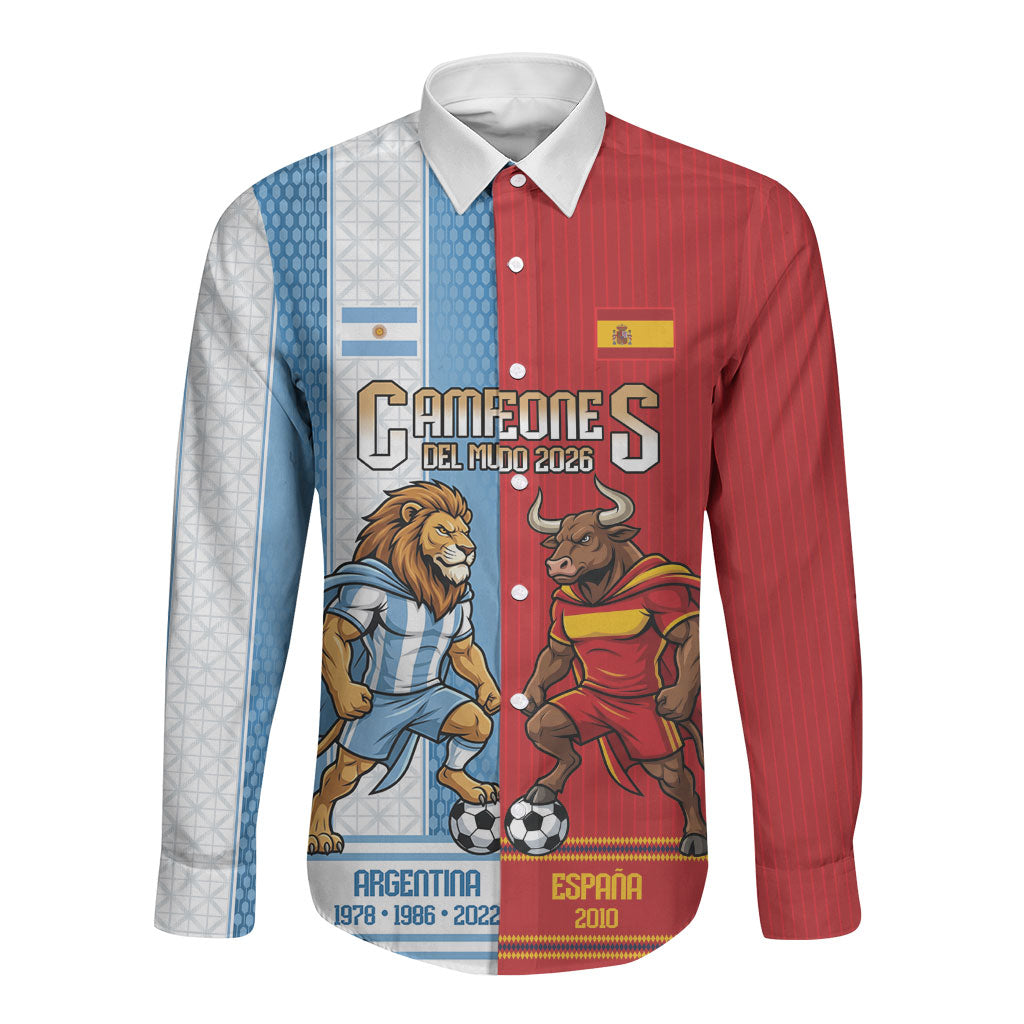 Argentina Spain World Final Football Personalized Long Sleeve Button Shirt Un Idioma Dos Naciones Un Campeon