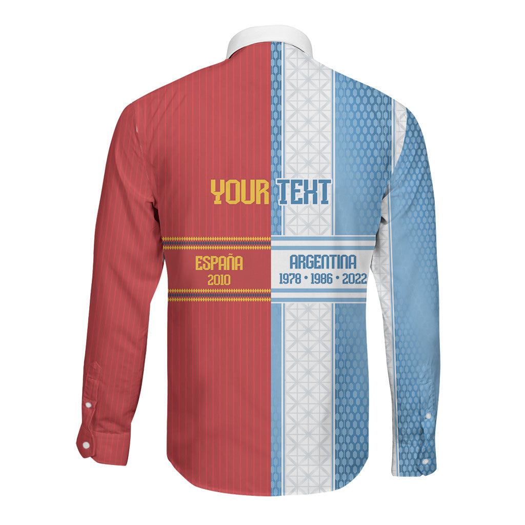 Argentina Spain World Final Football Personalized Long Sleeve Button Shirt Un Idioma Dos Naciones Un Campeon