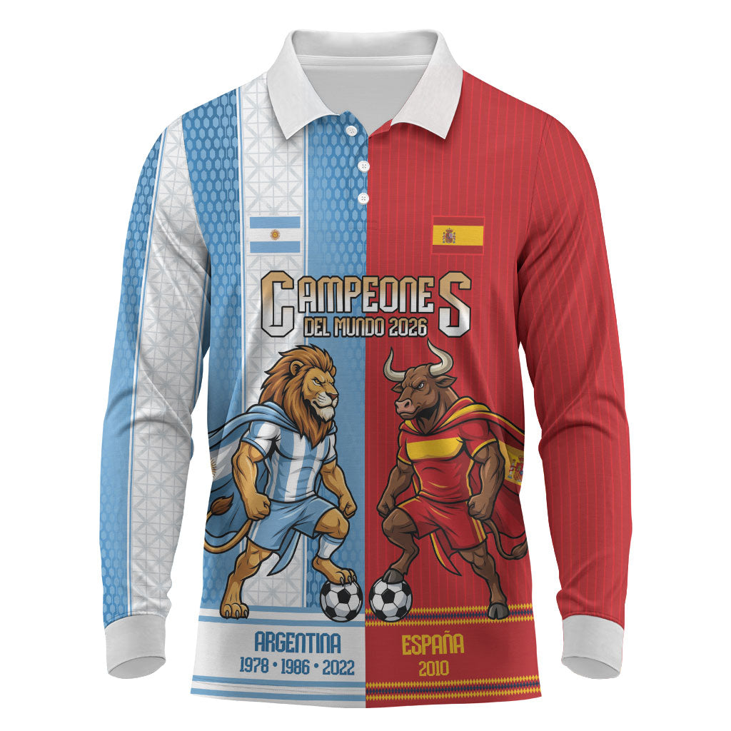 Argentina Spain World Final Football Personalized Long Sleeve Polo Shirt Un Idioma Dos Naciones Un Campeon