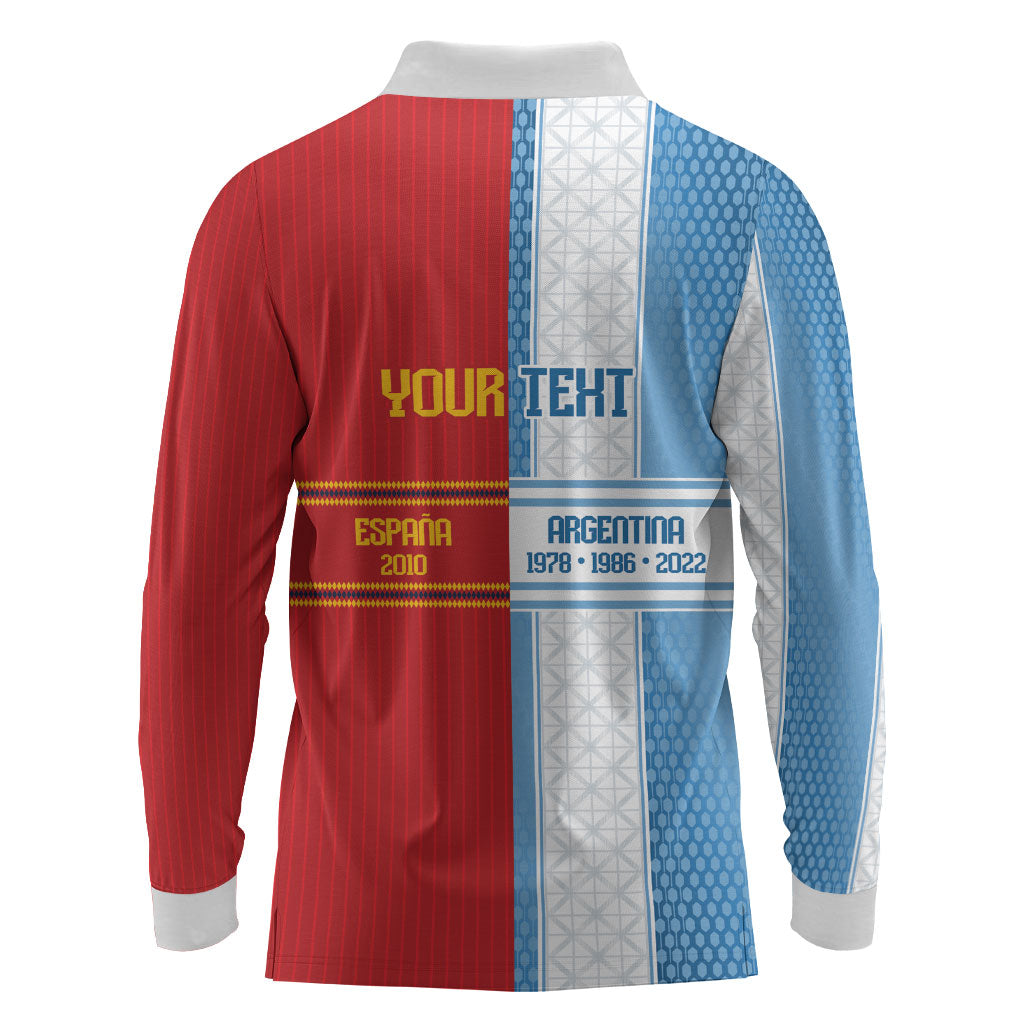 Argentina Spain World Final Football Personalized Long Sleeve Polo Shirt Un Idioma Dos Naciones Un Campeon