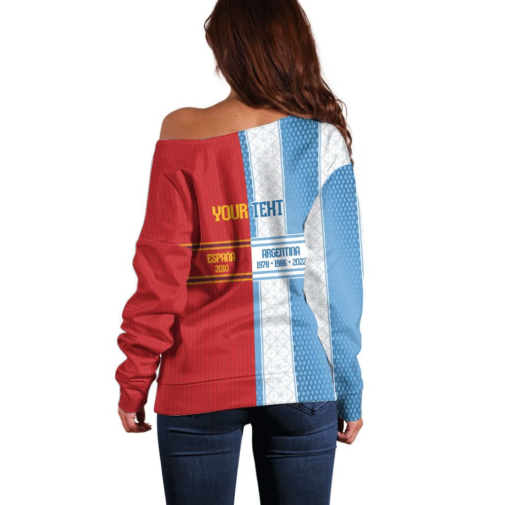 Argentina Spain World Final Football Personalized Off Shoulder Sweater Un Idioma Dos Naciones Un Campeon