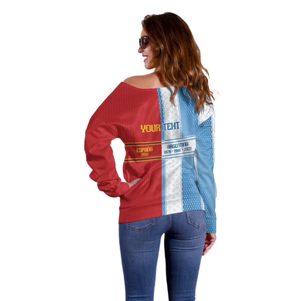 Argentina Spain World Final Football Personalized Off Shoulder Sweater Un Idioma Dos Naciones Un Campeon