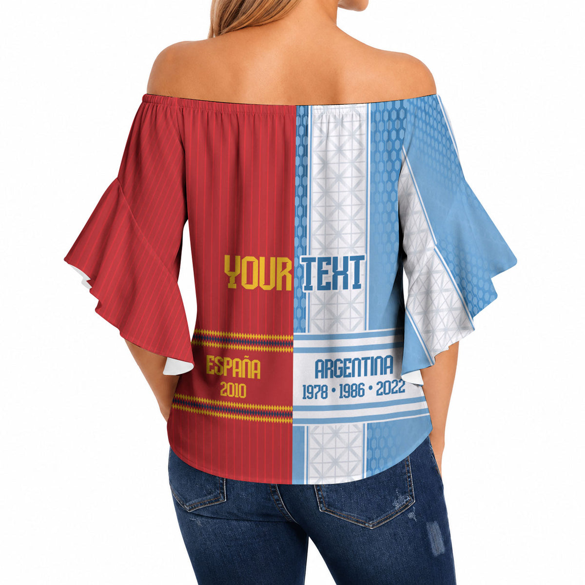 Argentina Spain World Final Football Personalized Off Shoulder Wrap Waist Top Un Idioma Dos Naciones Un Campeon