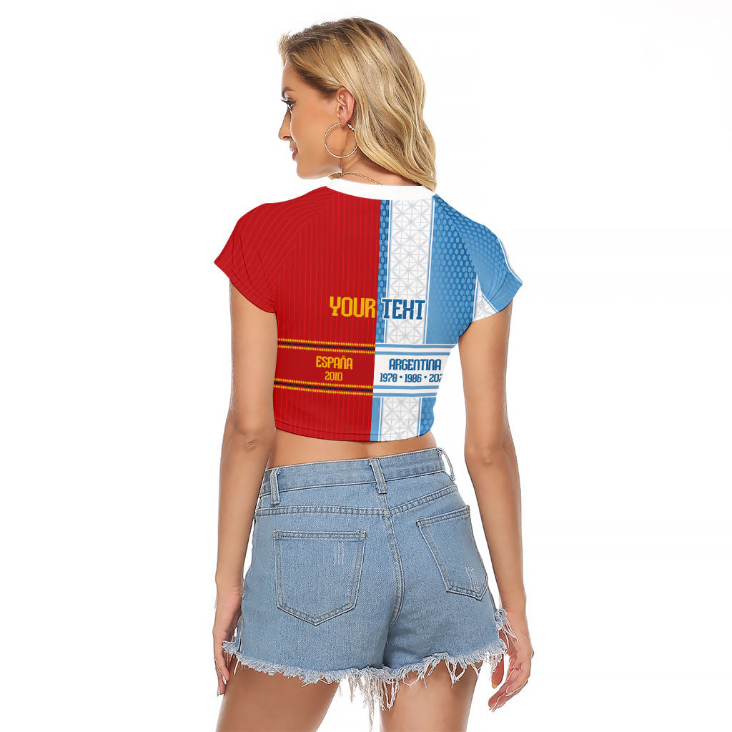 Argentina Spain World Final Football Personalized Raglan Cropped T Shirt Un Idioma Dos Naciones Un Campeon