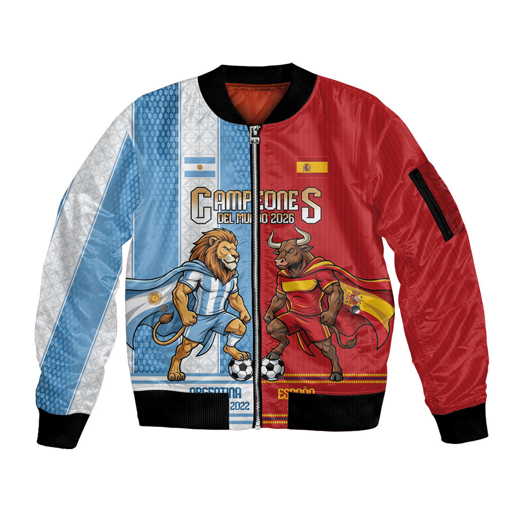 Argentina Spain World Final Football Personalized Sleeve Zip Bomber Jacket Un Idioma Dos Naciones Un Campeon
