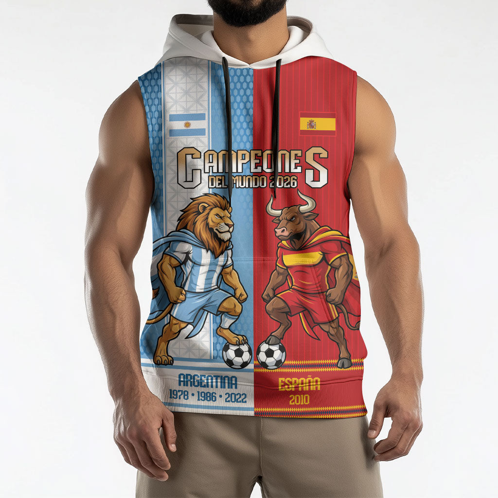 Argentina Spain World Final Football Personalized Sleeveless Hoodie Un Idioma Dos Naciones Un Campeon