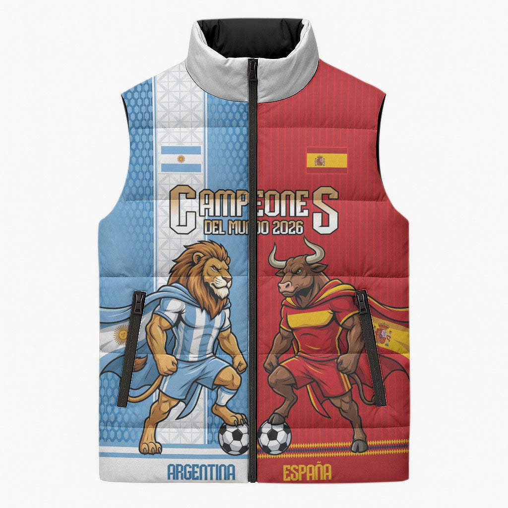Argentina Spain World Final Football Personalized Sleeveless Puffer Jacket Un Idioma Dos Naciones Un Campeon